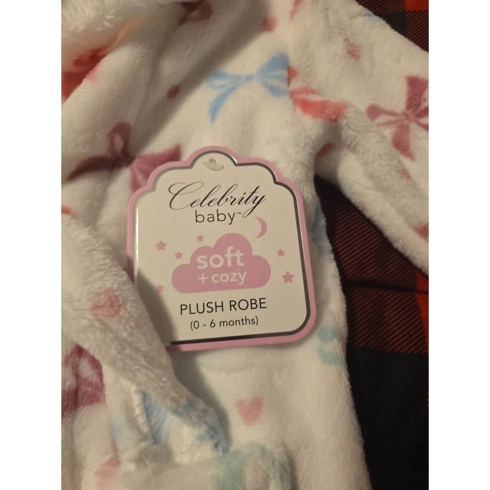 Celebrity Baby Plush Robe, Soft And Cozy With Bows 0-6 months